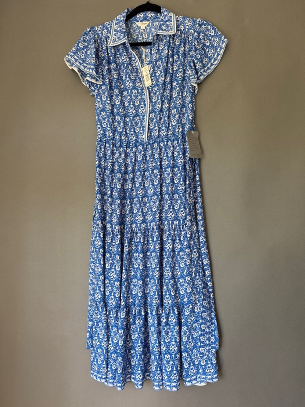 Max Studio Blue Printed Maxi Dress with Collar